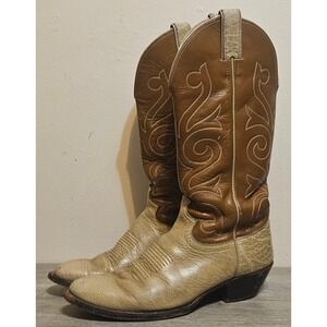 Justin Western Cowboy Boots Brown Leather Stitched Men's Size 8.5‎ D #1822